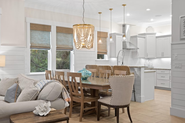 14 The Heron Cv, Inlet Beach, FL 32461 - dining room featuring ornamental molding, a chandelier, light tile patterned floors, and recessed lighting
