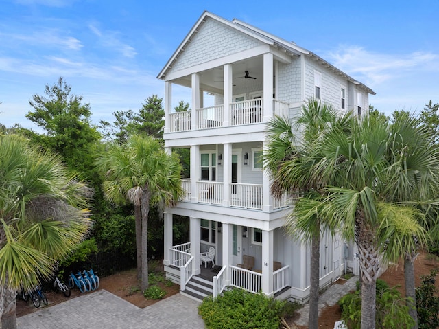 14 The Heron Cv, Inlet Beach, FL 32461 - coastal inspired home featuring a balcony, a porch, and ceiling fan