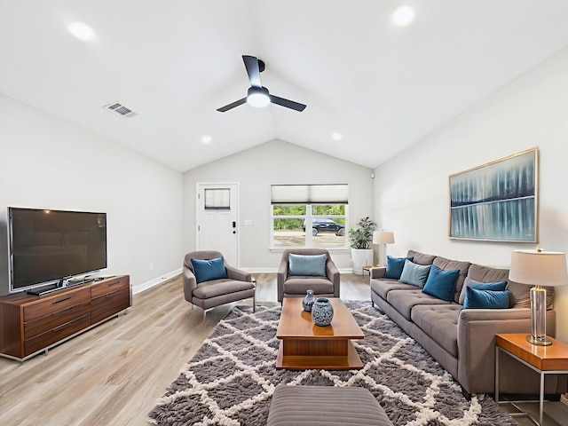 5117 Colt Dr, Crestview, FL 32539 - living room featuring ceiling fan, light wood-type flooring, lofted ceiling, and recessed lighting