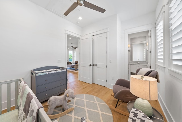339 Pathways Dr, Inlet Beach, FL 32461 - bedroom with light wood-style flooring, baseboards, recessed lighting, and a ceiling fan