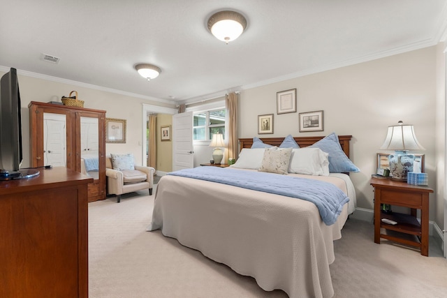 619 Pitts Bayshore Dr, Freeport, FL 32439 - bedroom with light carpet and ornamental molding