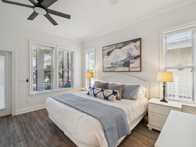 221 Seacrest Beach Blvd E, Seacrest, FL 32461 - bedroom with crown molding, dark wood finished floors, and a ceiling fan