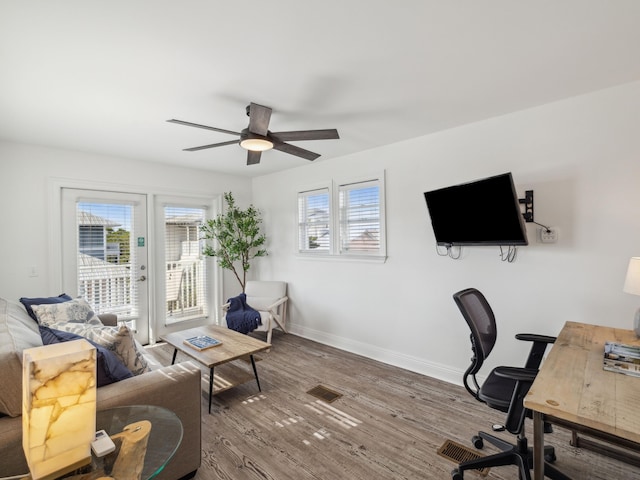 221 Seacrest Beach Blvd E, Seacrest, FL 32461 - home office with ceiling fan and wood finished floors