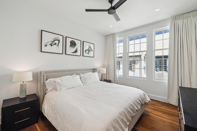 36 Caliza Ln, Inlet Beach, FL 32461 - bedroom featuring multiple windows, dark wood-style floors, recessed lighting, and a ceiling fan