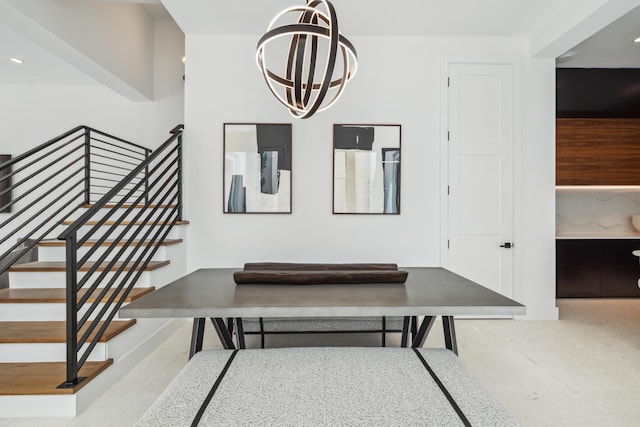 36 Caliza Ln, Inlet Beach, FL 32461 - dining space featuring stairway and a chandelier
