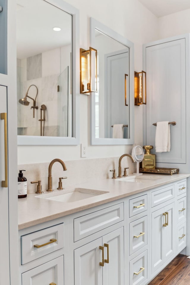 36 Caliza Ln, Inlet Beach, FL 32461 - bathroom with double vanity and a tile shower