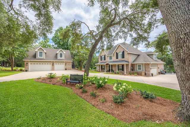 17 Poquito Rd, Shalimar, FL 32579 - view of front facade featuring driveway, brick siding, stone siding, and roof with shingles