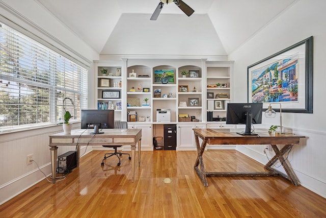 17 Poquito Rd, Shalimar, FL 32579 - office area featuring lofted ceiling, ceiling fan, and light wood finished floors