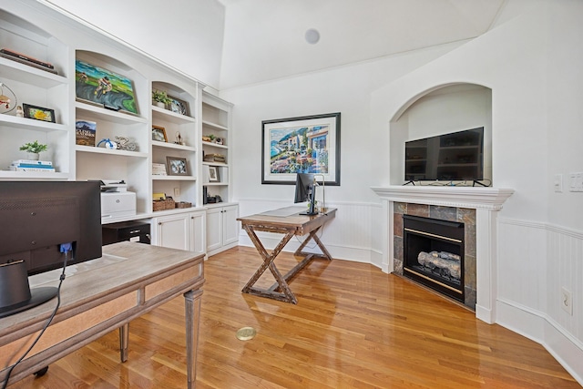 17 Poquito Rd, Shalimar, FL 32579 - office with light wood-type flooring, wainscoting, and a fireplace