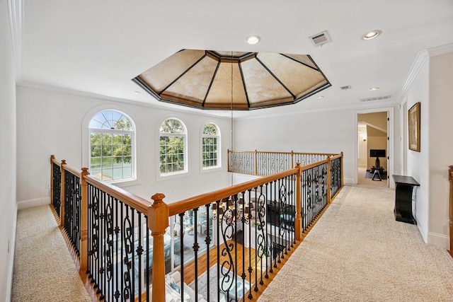 17 Poquito Rd, Shalimar, FL 32579 - hall with carpet floors, crown molding, an upstairs landing, and recessed lighting