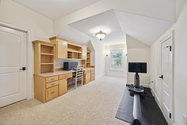 17 Poquito Rd, Shalimar, FL 32579 - carpeted home office with vaulted ceiling and built in study area