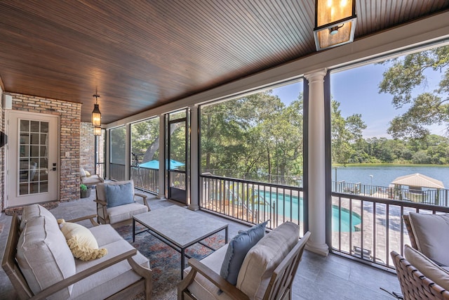 17 Poquito Rd, Shalimar, FL 32579 - sunroom with an outdoor living space, a water view, and healthy amount of natural light