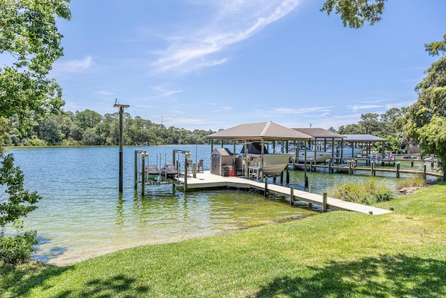 17 Poquito Rd, Shalimar, FL 32579 - dock area featuring boat lift, a yard, and a water view