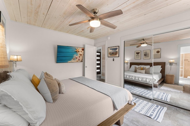 81 Canal St, Santa Rosa Beach, FL 32459 - bedroom featuring wooden ceiling, concrete flooring, and ceiling fan