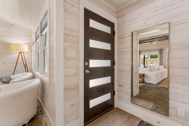 81 Canal St, Santa Rosa Beach, FL 32459 - entryway featuring wood walls, wooden ceiling, and lofted ceiling