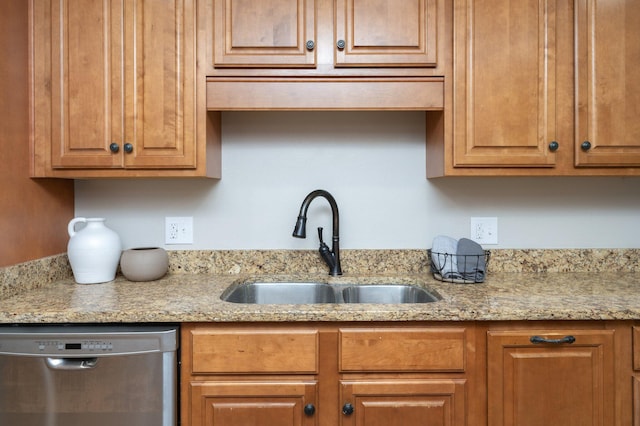 6060 Bud Moulton Rd, Crestview, FL 32536 - kitchen featuring stainless steel dishwasher, light stone counters, and brown cabinetry
