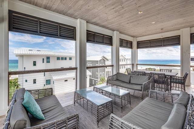 64 S Emerald Cove Ln, Inlet Beach, FL 32461 - wooden deck with view of water and beach and an outdoor hangout area