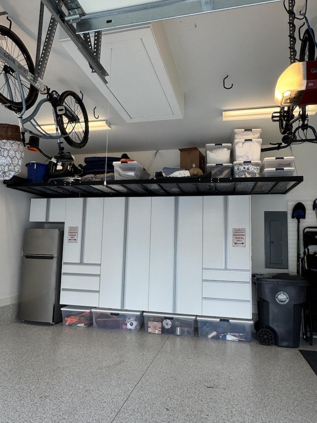 360 Jack Knife Dr, Inlet Beach, FL 32461 - garage with freestanding refrigerator and electric panel