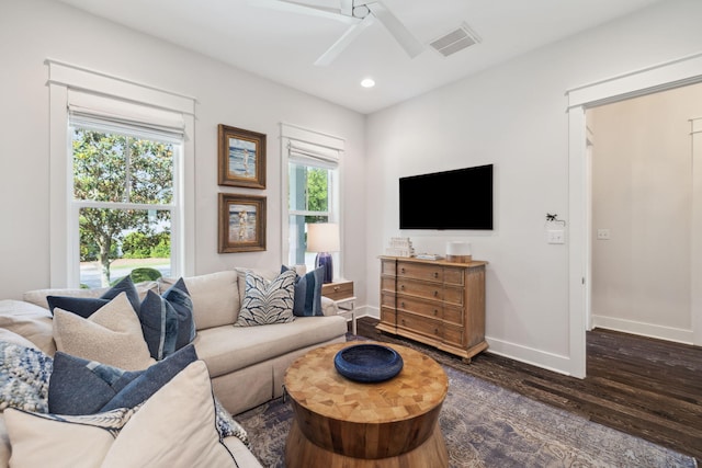 360 Jack Knife Dr, Inlet Beach, FL 32461 - living room with ceiling fan, dark wood-type flooring, and recessed lighting