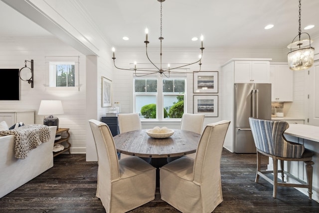 360 Jack Knife Dr, Inlet Beach, FL 32461 - dining room with a chandelier, crown molding, dark wood finished floors, and recessed lighting