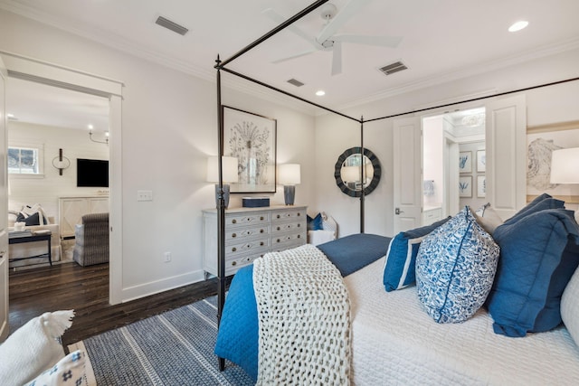 360 Jack Knife Dr, Inlet Beach, FL 32461 - bedroom with wood finished floors, recessed lighting, ornamental molding, and ceiling fan
