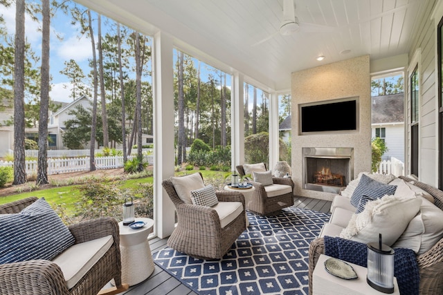 360 Jack Knife Dr, Inlet Beach, FL 32461 - sunroom with an outdoor living space with a fireplace