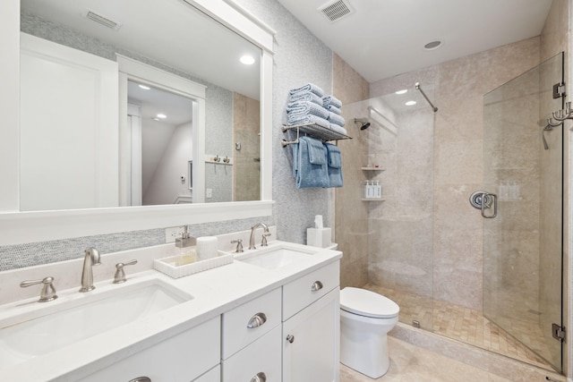 360 Jack Knife Dr, Inlet Beach, FL 32461 - bathroom with a stall shower, double vanity, recessed lighting, and tile patterned floors