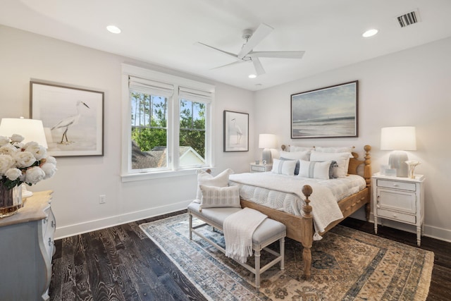 360 Jack Knife Dr, Inlet Beach, FL 32461 - bedroom with dark wood-style floors, recessed lighting, and a ceiling fan