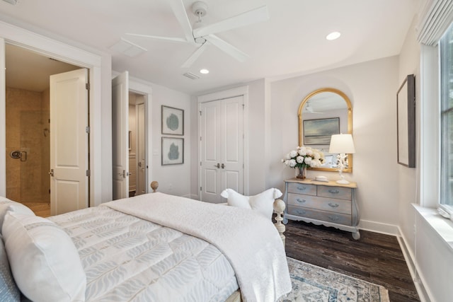 360 Jack Knife Dr, Inlet Beach, FL 32461 - bedroom with wood finished floors, recessed lighting, a closet, and a ceiling fan