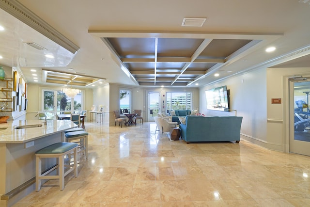 219 Scenic Gulf Dr Unit 930, Miramar Beach, FL 32550 - common area featuring coffered ceiling, crown molding, and recessed lighting