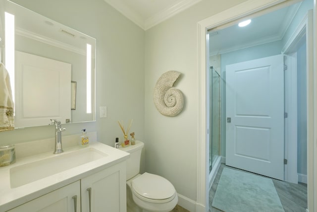 219 Scenic Gulf Dr Unit 930, Miramar Beach, FL 32550 - full bathroom featuring a shower stall, vanity, ornamental molding, and wood finished floors
