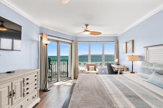 780 Sundial Ct Unit 2001, Fort Walton Beach, FL 32548 - bedroom with access to outside, a water view, dark wood finished floors, and crown molding