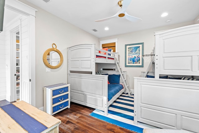 117 W Okeechobee, Santa Rosa Beach, FL 32459 - bedroom with dark wood-style flooring, recessed lighting, and a ceiling fan