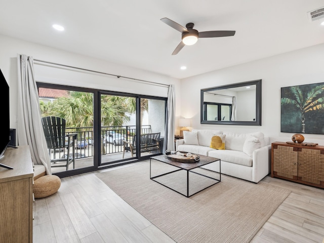 3604 E County Highway 30a Unit D5, Santa Rosa Beach, FL 32459 - living room with ceiling fan, light wood-style floors, and recessed lighting