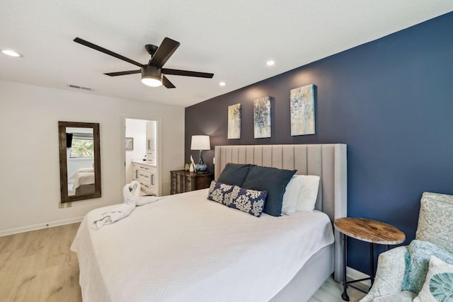 736 Sandpiper Pl Unit 10525, Miramar Beach, FL 32550 - bedroom featuring light wood-style floors, recessed lighting, a ceiling fan, and ensuite bath