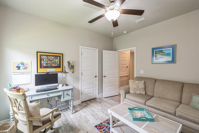 364 Lightning Bug Ln, Freeport, FL 32439 - living room featuring ceiling fan, light wood-style flooring, and an office area