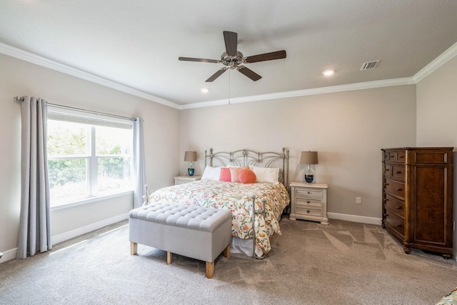 364 Lightning Bug Ln, Freeport, FL 32439 - bedroom featuring ornamental molding, light colored carpet, recessed lighting, and ceiling fan