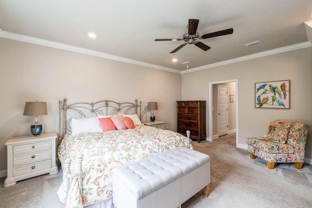 364 Lightning Bug Ln, Freeport, FL 32439 - carpeted bedroom featuring ornamental molding, recessed lighting, and ceiling fan