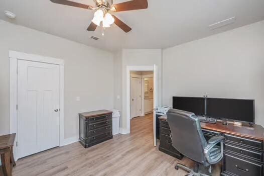 2405 Dakota Way, Crestview, FL 32536 - office featuring a ceiling fan and light wood finished floors