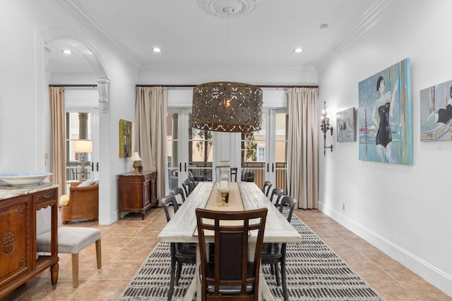 176 Rue Martine, Miramar Beach, FL 32550 - dining area featuring recessed lighting, crown molding, and light tile patterned flooring