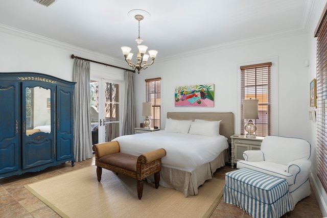 176 Rue Martine, Miramar Beach, FL 32550 - bedroom with a chandelier, ornamental molding, and access to outside