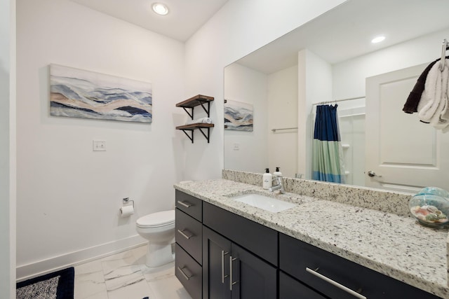 234 Grande Pointe Cir, Inlet Beach, FL 32461 - bathroom featuring marble look tiles, vanity, recessed lighting, and curtained shower