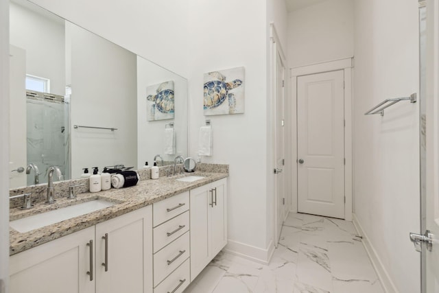 234 Grande Pointe Cir, Inlet Beach, FL 32461 - full bath with marble finish flooring, a marble finish shower, and double vanity