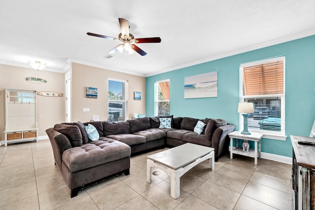 211 Tahitian Way, Destin, FL 32541 - living area featuring crown molding, ceiling fan, and light tile patterned floors