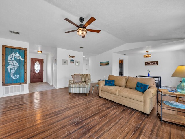 2016 E Three Putt Ln, Panama City, FL 32404 - living area with ceiling fan, vaulted ceiling, and wood finished floors