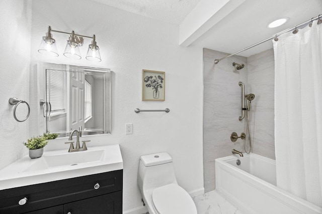 4352 Watkins St, Pace, FL 32571 - full bath featuring vanity, shower / bath combo, and marble look tiles