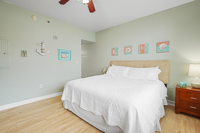 9900 S Thomas Dr Unit 2015, Panama City Beach, FL 32408 - bedroom featuring wood finished floors, electric panel, and a ceiling fan