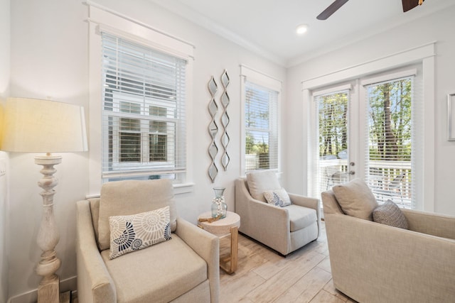 309 Milestone Dr Unit A, Inlet Beach, FL 32461 - sitting room featuring light wood finished floors, ceiling fan, and crown molding