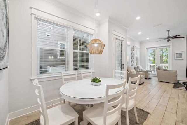 309 Milestone Dr Unit A, Inlet Beach, FL 32461 - dining space featuring crown molding, wood finished floors, ceiling fan, and recessed lighting