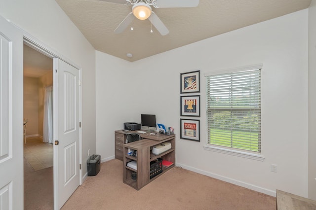4530 Annabelle Ln, Crestview, FL 32539 - home office featuring a ceiling fan, light colored carpet, and a textured ceiling